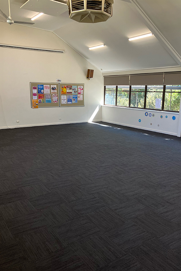 Empty carpeted community hall