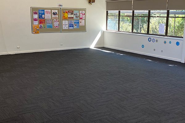 Empty carpeted community hall